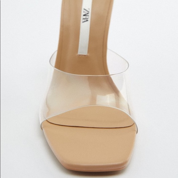 Zara METHACRYLATE & VINYL HEELED SANDALS Squared Toe Clear/Beige Size 11/42 NEW - Picture 8 of 8